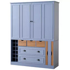Dispensa da Cucina Autoportante Alta 180 cm, Grande Credenza con Armadietto per la Sala da Pranzo, con 4 Ante Pieghevoli, Ripiani e Portabottiglie