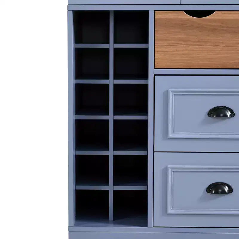 Dispensa da Cucina Autoportante Alta 180 cm, Grande Credenza con Armadietto per la Sala da Pranzo, con 4 Ante Pieghevoli, Ripiani e Portabottiglie