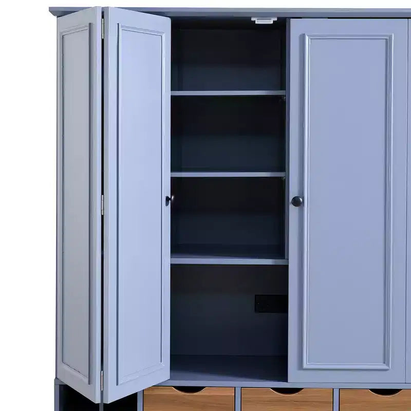 Dispensa da Cucina Autoportante Alta 180 cm, Grande Credenza con Armadietto per la Sala da Pranzo, con 4 Ante Pieghevoli, Ripiani e Portabottiglie