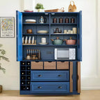 Dispensa da Cucina Autoportante Alta 180 cm, Grande Credenza con Armadietto per la Sala da Pranzo, con 4 Ante Pieghevoli, Ripiani e Portabottiglie
