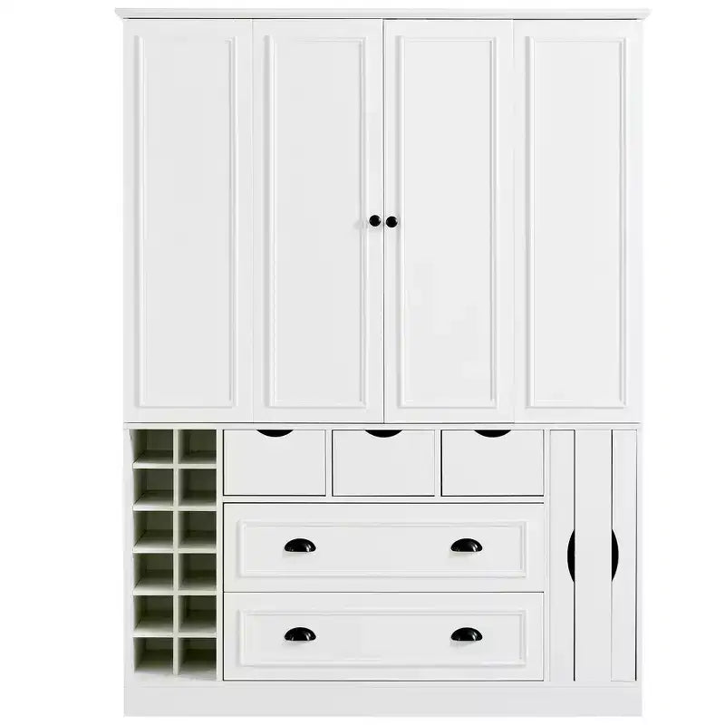 Dispensa da Cucina Autoportante Alta 180 cm, Grande Credenza con Armadietto per la Sala da Pranzo, con 4 Ante Pieghevoli, Ripiani e Portabottiglie