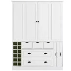 Dispensa da Cucina Autoportante Alta 180 cm, Grande Credenza con Armadietto per la Sala da Pranzo, con 4 Ante Pieghevoli, Ripiani e Portabottiglie