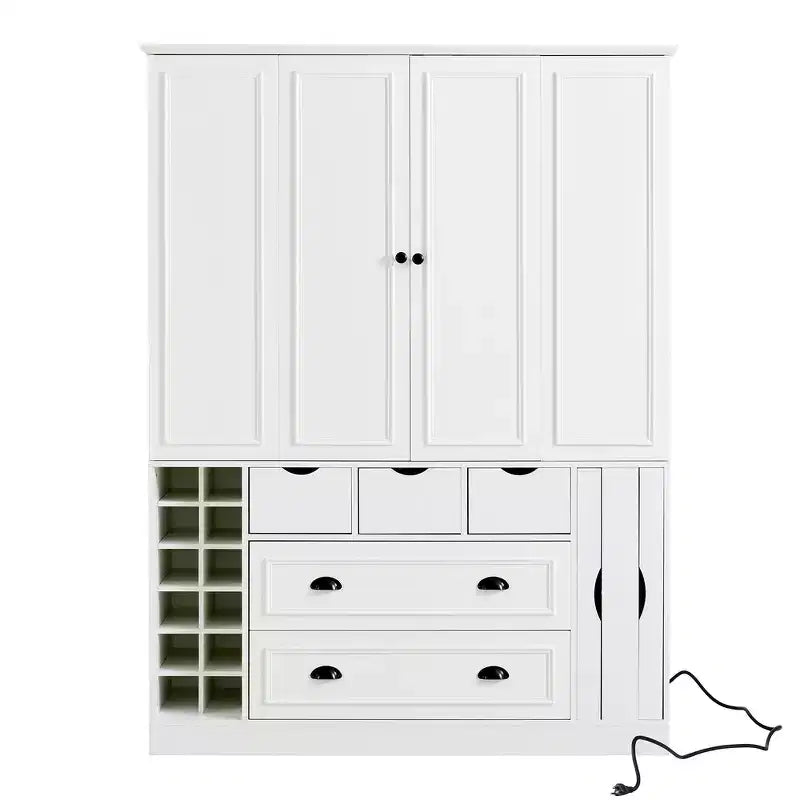 Dispensa da Cucina Autoportante Alta 180 cm, Grande Credenza con Armadietto per la Sala da Pranzo, con 4 Ante Pieghevoli, Ripiani e Portabottiglie