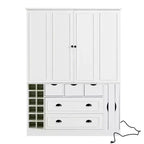 Dispensa da Cucina Autoportante Alta 180 cm, Grande Credenza con Armadietto per la Sala da Pranzo, con 4 Ante Pieghevoli, Ripiani e Portabottiglie