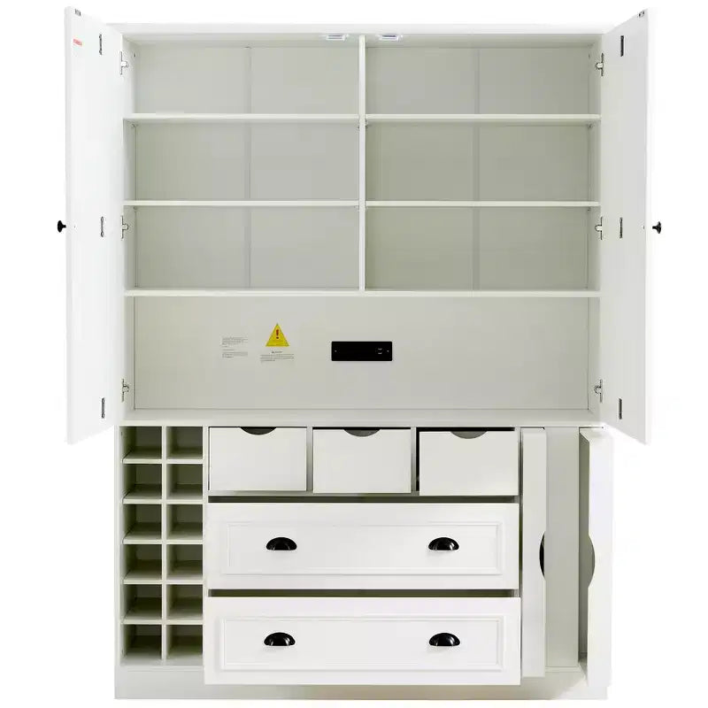 Dispensa da Cucina Autoportante Alta 180 cm, Grande Credenza con Armadietto per la Sala da Pranzo, con 4 Ante Pieghevoli, Ripiani e Portabottiglie