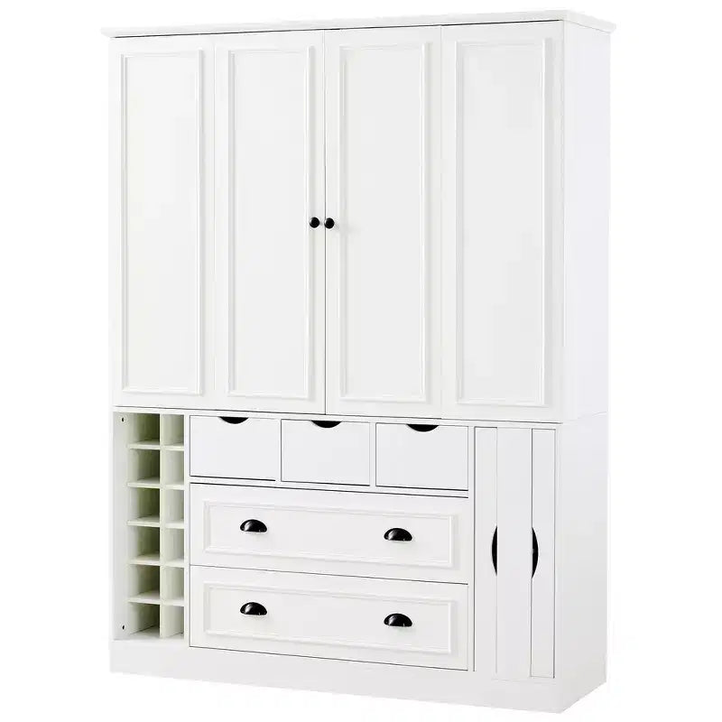 Dispensa da Cucina Autoportante Alta 180 cm, Grande Credenza con Armadietto per la Sala da Pranzo, con 4 Ante Pieghevoli, Ripiani e Portabottiglie