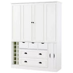 Dispensa da Cucina Autoportante Alta 180 cm, Grande Credenza con Armadietto per la Sala da Pranzo, con 4 Ante Pieghevoli, Ripiani e Portabottiglie