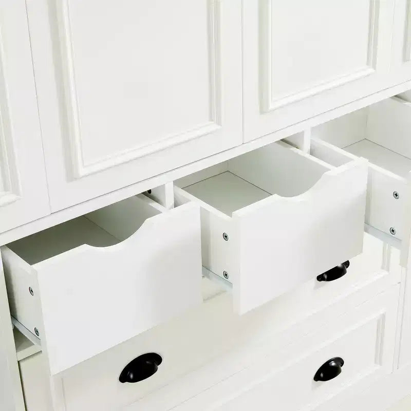 Dispensa da Cucina Autoportante Alta 180 cm, Grande Credenza con Armadietto per la Sala da Pranzo, con 4 Ante Pieghevoli, Ripiani e Portabottiglie