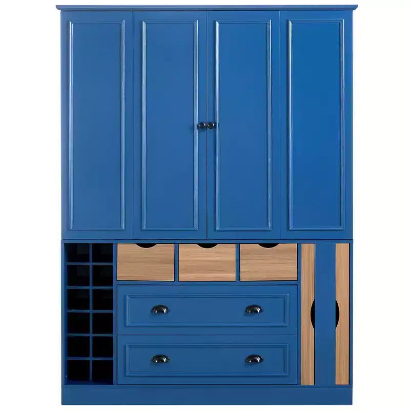 Dispensa da Cucina Autoportante Alta 180 cm, Grande Credenza con Armadietto per la Sala da Pranzo, con 4 Ante Pieghevoli, Ripiani e Portabottiglie