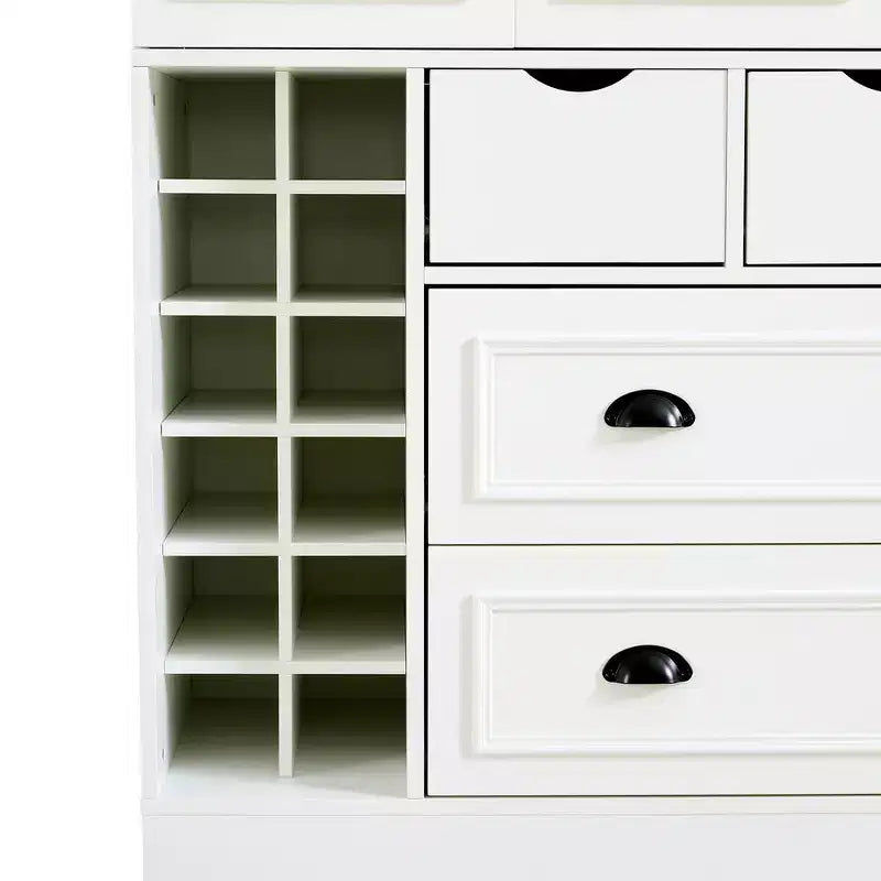 Dispensa da Cucina Autoportante Alta 180 cm, Grande Credenza con Armadietto per la Sala da Pranzo, con 4 Ante Pieghevoli, Ripiani e Portabottiglie