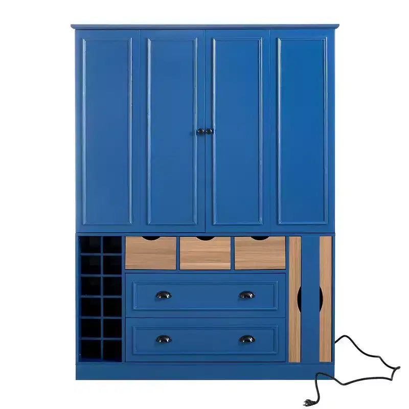 Dispensa da Cucina Autoportante Alta 180 cm, Grande Credenza con Armadietto per la Sala da Pranzo, con 4 Ante Pieghevoli, Ripiani e Portabottiglie
