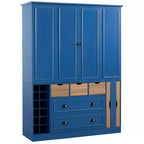 Dispensa da Cucina Autoportante Alta 180 cm, Grande Credenza con Armadietto per la Sala da Pranzo, con 4 Ante Pieghevoli, Ripiani e Portabottiglie