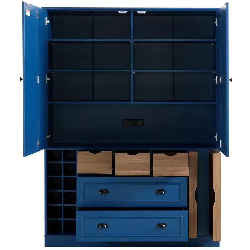 Dispensa da Cucina Autoportante Alta 180 cm, Grande Credenza con Armadietto per la Sala da Pranzo, con 4 Ante Pieghevoli, Ripiani e Portabottiglie