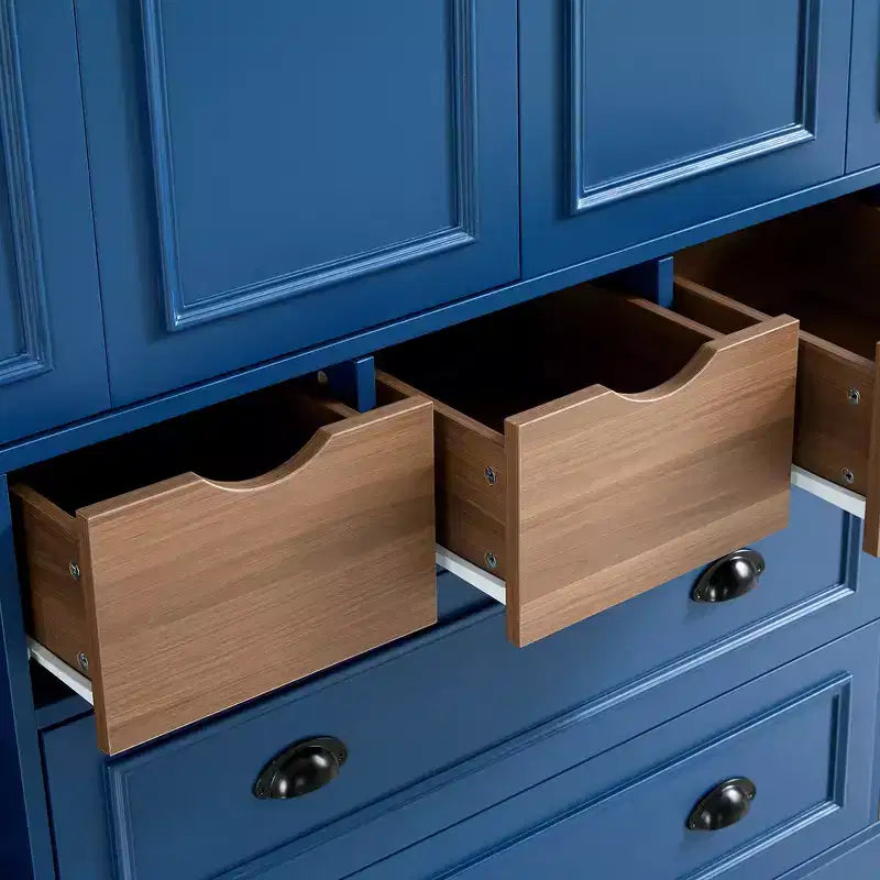 Dispensa da Cucina Autoportante Alta 180 cm, Grande Credenza con Armadietto per la Sala da Pranzo, con 4 Ante Pieghevoli, Ripiani e Portabottiglie