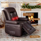 Poltrona reclinabile elettrica con calore e massaggio, divano ergonomico in pelle PU per soggiorno - schienale alto, seduta imbottita, poltrona relax regolabile