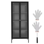 VEVOR Display Cabinet with Glass Door, 66 in Tall 4-Tier Lighted Display Case with 3 Lights, Metal Storage Cabinet 3 Shelves, Black