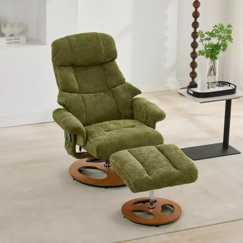 Poltrona reclinabile girevole Mirna ergonomica rivestita in ciniglia con pouf poggiapiedi