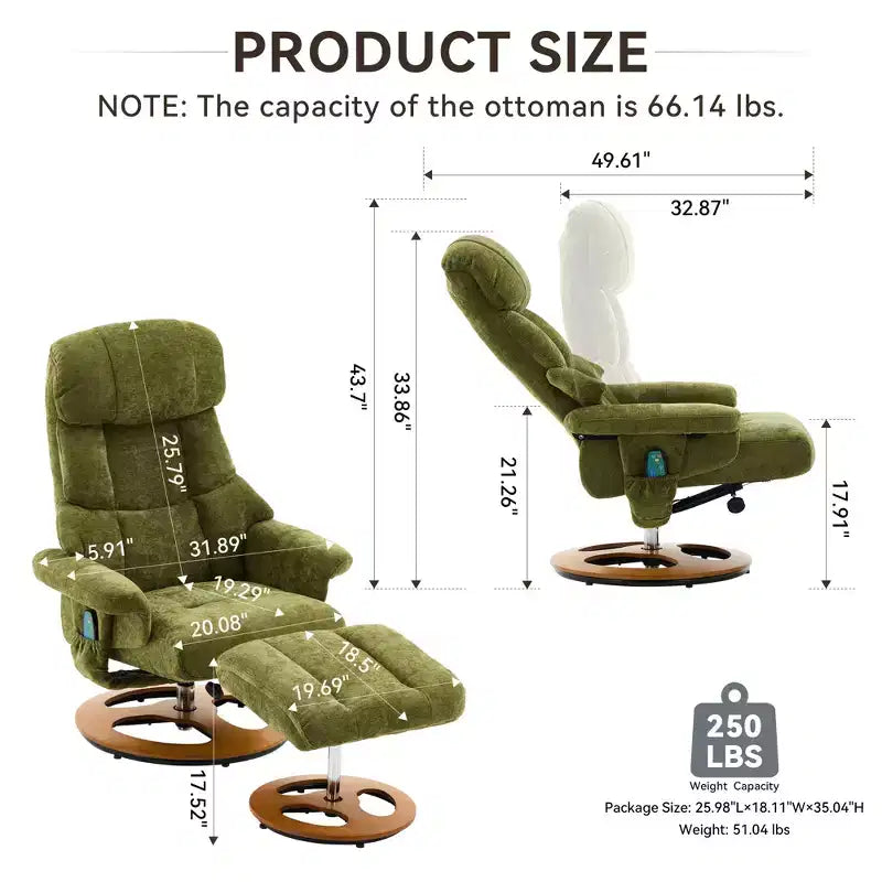Poltrona reclinabile girevole Mirna ergonomica rivestita in ciniglia con pouf poggiapiedi