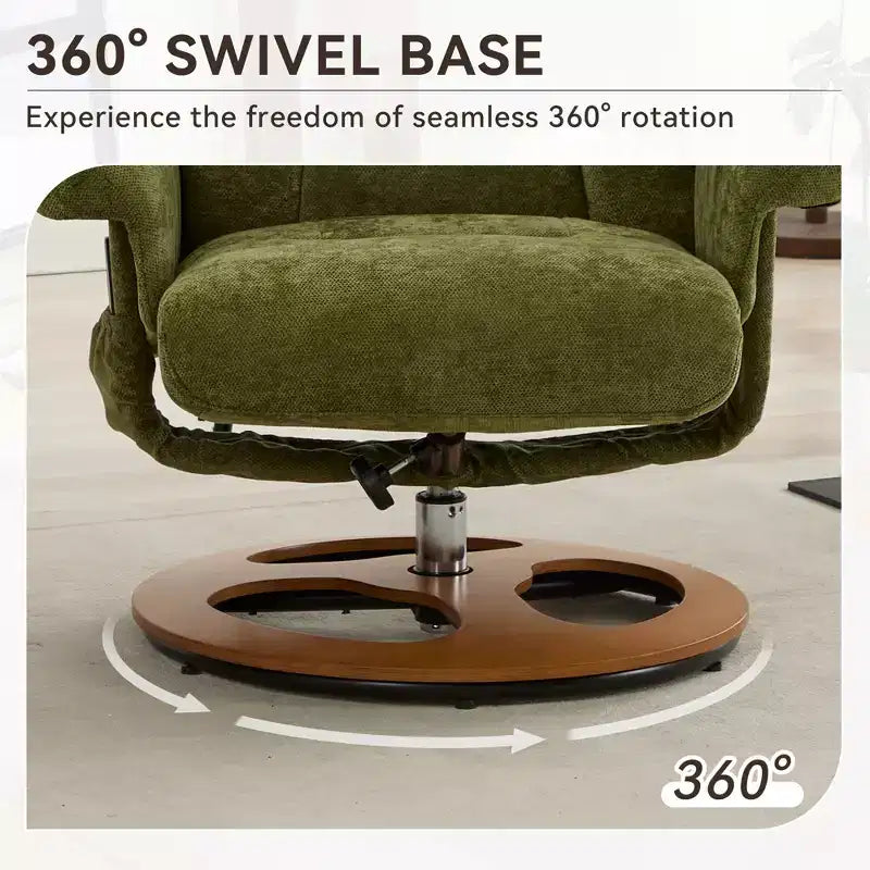 Poltrona reclinabile girevole Mirna ergonomica rivestita in ciniglia con pouf poggiapiedi
