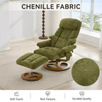 Poltrona reclinabile girevole Mirna ergonomica rivestita in ciniglia con pouf poggiapiedi
