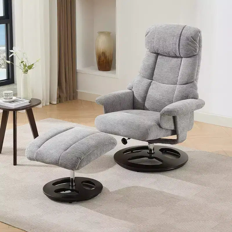 Poltrona reclinabile girevole Mirna ergonomica rivestita in ciniglia con pouf poggiapiedi