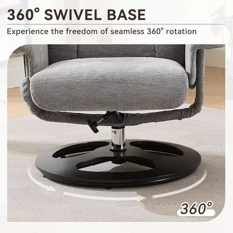 Poltrona reclinabile girevole Mirna ergonomica rivestita in ciniglia con pouf poggiapiedi