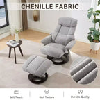 Poltrona reclinabile girevole Mirna ergonomica rivestita in ciniglia con pouf poggiapiedi