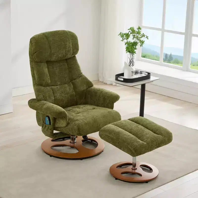 Poltrona reclinabile girevole Mirna ergonomica rivestita in ciniglia con pouf poggiapiedi