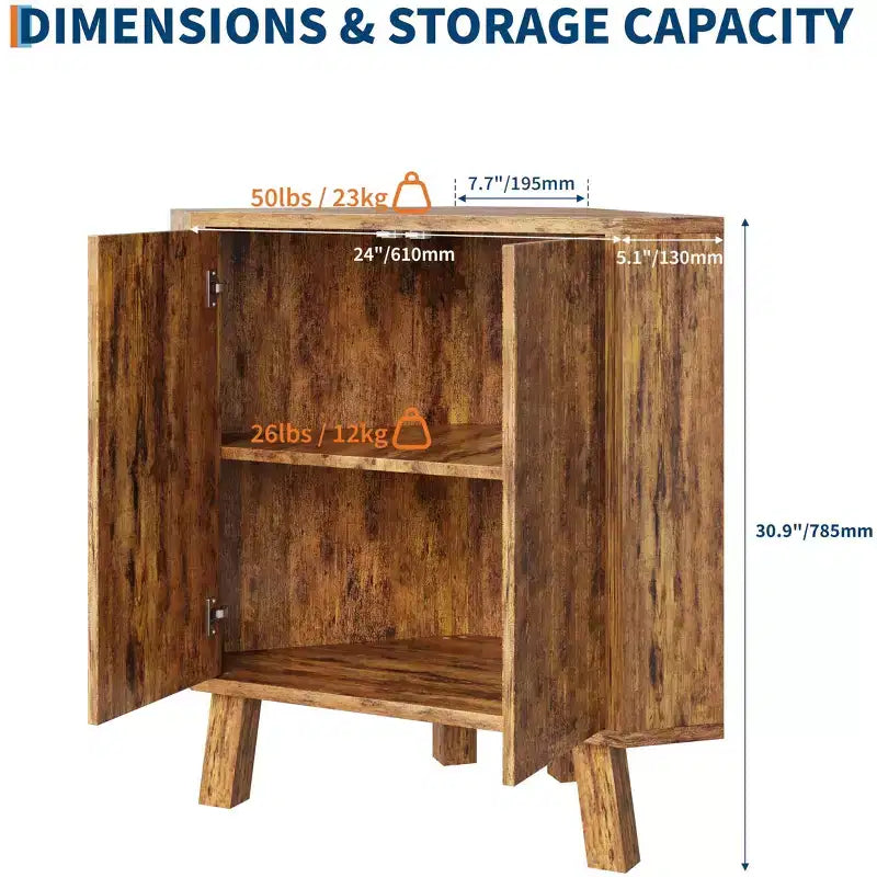 Mobile angolare da fattoria con ripiano regolabile, tavolino angolare industriale a 3 ripiani in legno con ante, tavolino triangolare (80 x 40 x 78 cm)