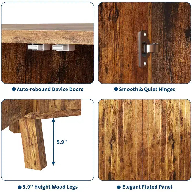 Mobile angolare da fattoria con ripiano regolabile, tavolino angolare industriale a 3 ripiani in legno con ante, tavolino triangolare (80 x 40 x 78 cm)