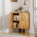 Mobile angolare da fattoria con ripiano regolabile, tavolino angolare industriale a 3 ripiani in legno con ante, tavolino triangolare (80 x 40 x 78 cm)