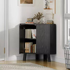 Mobile angolare da fattoria con ripiano regolabile, tavolino angolare industriale a 3 ripiani in legno con ante, tavolino triangolare (80 x 40 x 78 cm)