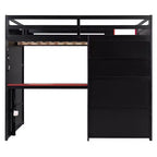 Letto a soppalco da gaming Full Size con mensole, scrivania e luce
