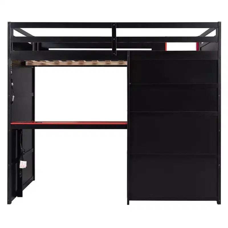 Letto a soppalco da gaming Full Size con mensole, scrivania e luce