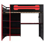 Letto a soppalco da gaming Full Size con mensole, scrivania e luce