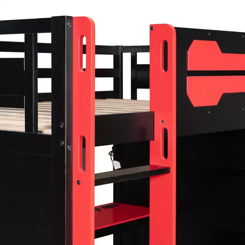 Letto a soppalco da gaming Full Size con mensole, scrivania e luce