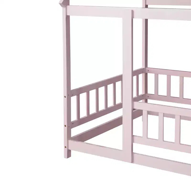 Letto a piattaforma singolo a forma di casa con struttura del tetto e recinzione