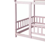 Letto a piattaforma singolo a forma di casa con struttura del tetto e recinzione