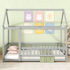 Luxystar Twin Size House Style Floor Bed with Roof Frame and Fence