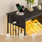 Comò ampio 124 cm per camera da letto con appendiabiti, cassettiera reversibile a 6 cassetti, luci a LED e stazione di ricarica USB, pannelli frontali in tessuto