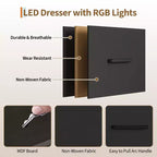 Comò ampio 124 cm per camera da letto con appendiabiti, cassettiera reversibile a 6 cassetti, luci a LED e stazione di ricarica USB, pannelli frontali in tessuto