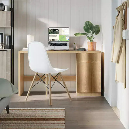 Scrivania direzionale scanalata da 60 pollici con mobiletto contenitore - Moderna scrivania da ufficio in legno con cassetti per studio o ufficio a casa - Rovere naturale