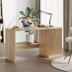Scrivania direzionale scanalata da 60 pollici con mobiletto contenitore - Moderna scrivania da ufficio in legno con cassetti per studio o ufficio a casa - Rovere naturale
