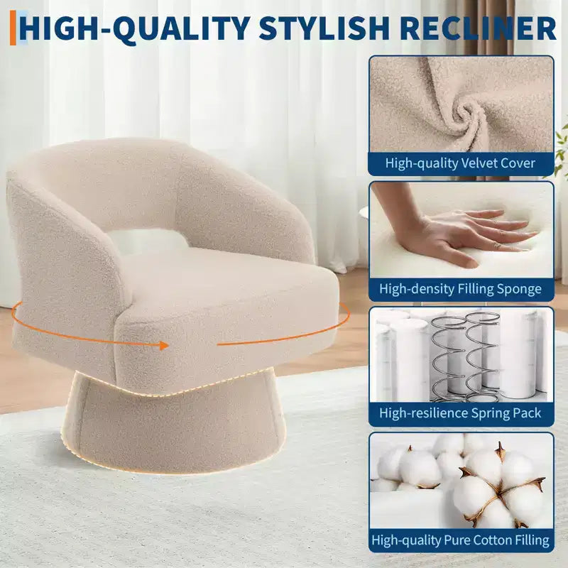 Poltrona girevole rotonda in velluto - Poltrona lounge moderna con schienale a righe e morbida imbottitura, elegante poltrona d'accento per soggiorno, camera da letto