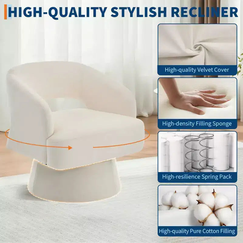 Poltrona girevole rotonda in velluto - Poltrona lounge moderna con schienale a righe e morbida imbottitura, elegante poltrona d'accento per soggiorno, camera da letto