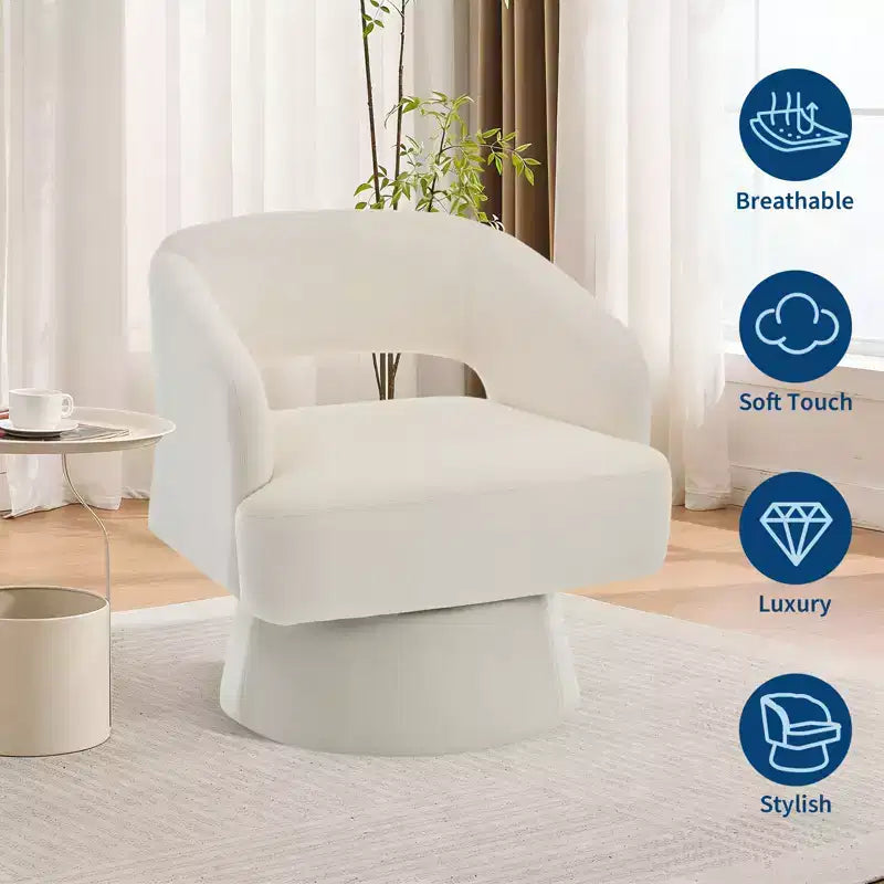 Poltrona girevole rotonda in velluto - Poltrona lounge moderna con schienale a righe e morbida imbottitura, elegante poltrona d'accento per soggiorno, camera da letto