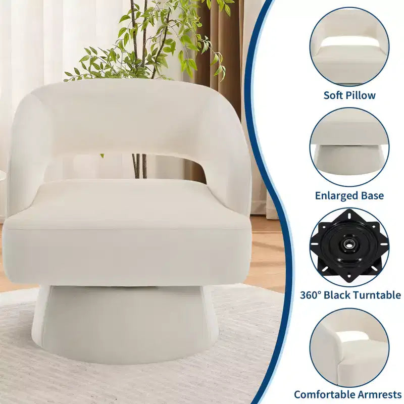 Poltrona girevole rotonda in velluto - Poltrona lounge moderna con schienale a righe e morbida imbottitura, elegante poltrona d'accento per soggiorno, camera da letto