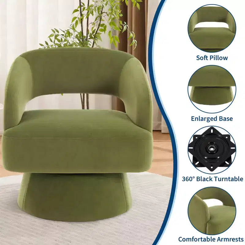 Poltrona girevole rotonda in velluto - Poltrona lounge moderna con schienale a righe e morbida imbottitura, elegante poltrona d'accento per soggiorno, camera da letto