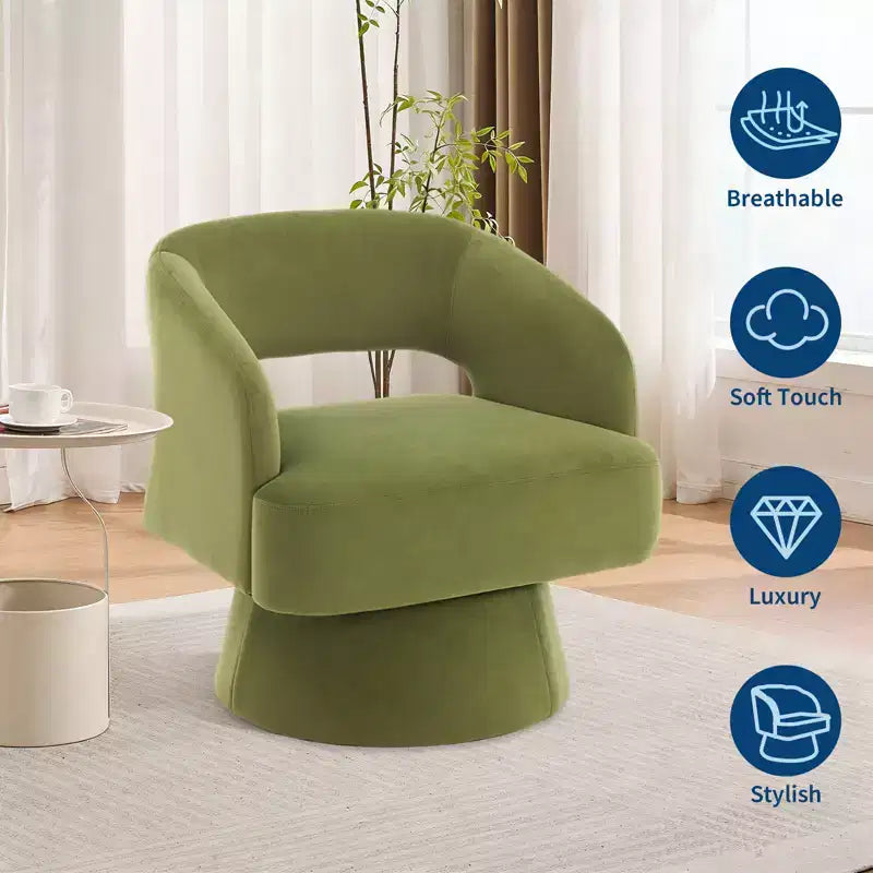 Poltrona girevole rotonda in velluto - Poltrona lounge moderna con schienale a righe e morbida imbottitura, elegante poltrona d'accento per soggiorno, camera da letto