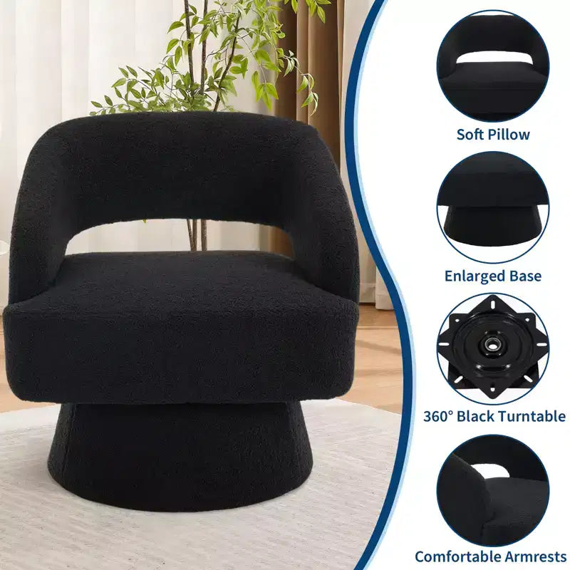 Poltrona girevole rotonda in velluto - Poltrona lounge moderna con schienale a righe e morbida imbottitura, elegante poltrona d'accento per soggiorno, camera da letto